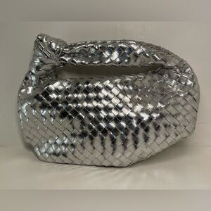 The Blame Metallic Silver Mirror Woven Purse